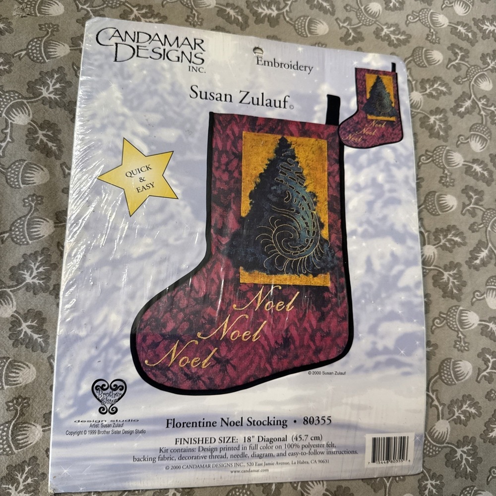 Candamar Christmas Stocking Embroidery Kit Felt Florentine Noel Fir Tree Easy - Picture 2 of 4